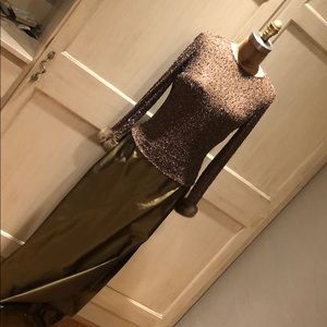 CHETTA B Beaded Top Fur cuff and silk long skirt